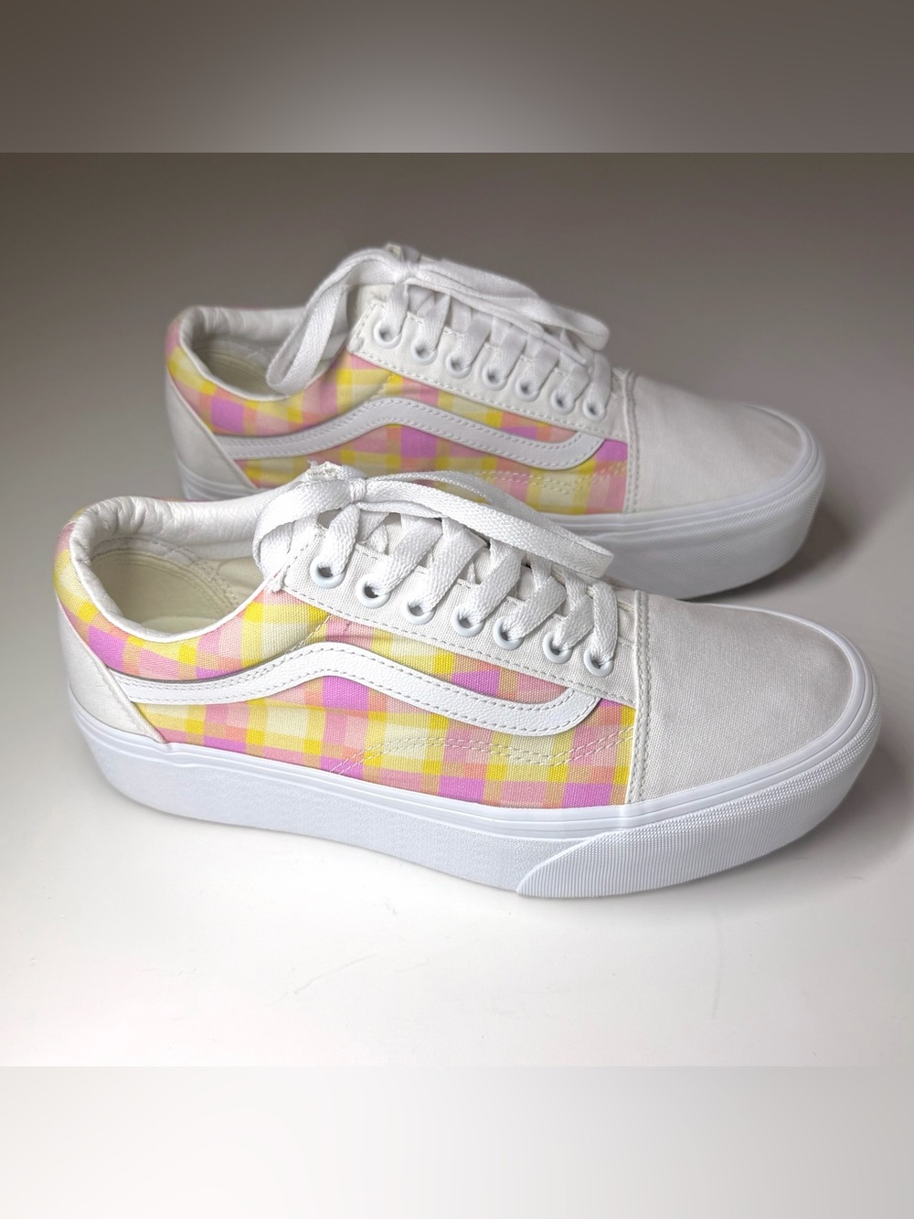 Vans Women’s Old Skool Stackform Pastel Pink Plaid Platform sneakers Size- 9.5 - Picture 5 of 9